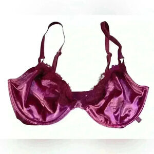 Victoria's Secret Unlined Lace Trim Velour Demi Bra Wine 36DD